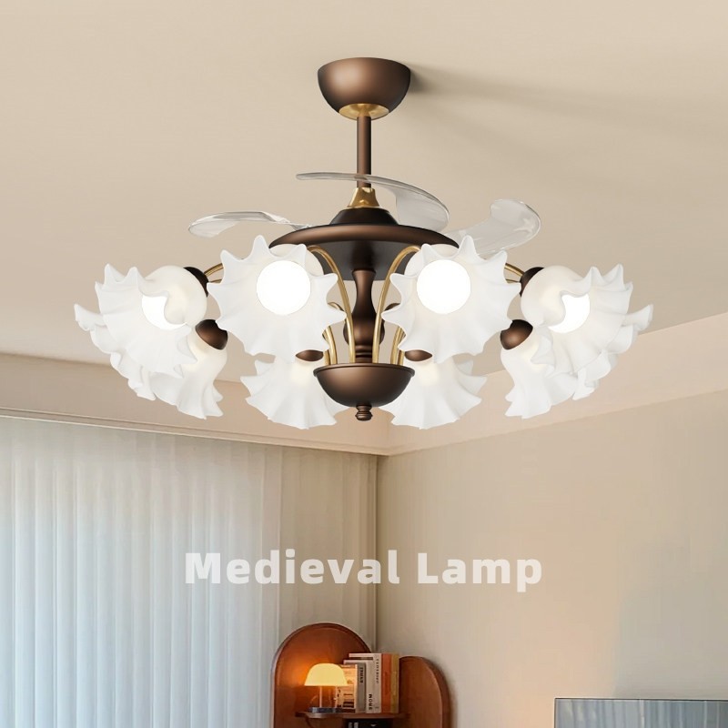 法式中古风2025新款客厅隐形风扇灯创意花朵吊扇灯灯护眼风扇吊,家装灯饰光源,风扇灯,淘宝优惠券,粉丝福利购,淘宝优惠卷