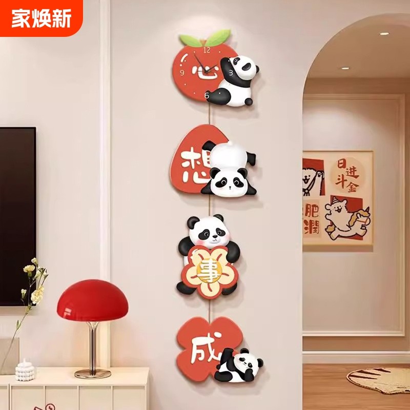 电视机背景墙装饰挂钟新年挂件钟表玄关装饰画高级感客厅墙上挂画图片