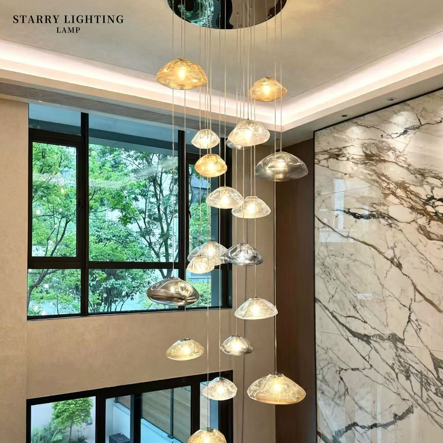 意式复式楼梯吊灯loft公寓别墅挑空酒店客厅餐厅设计师创意云朵灯