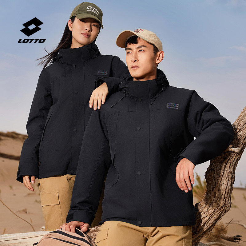 乐途防风保暖三合一冲锋衣男女同款防水锁温御寒透气运动外套男