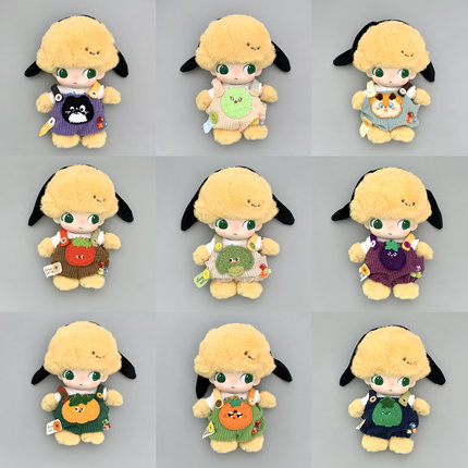 娃岛联萌棉花娃娃15cm娃衣背带裤labubu着替dimoo搪胶泡泡衣服现