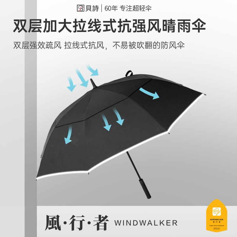 贝诗10级抗风双层加大自动长柄雨伞晴雨两用遮阳太阳直柄伞
