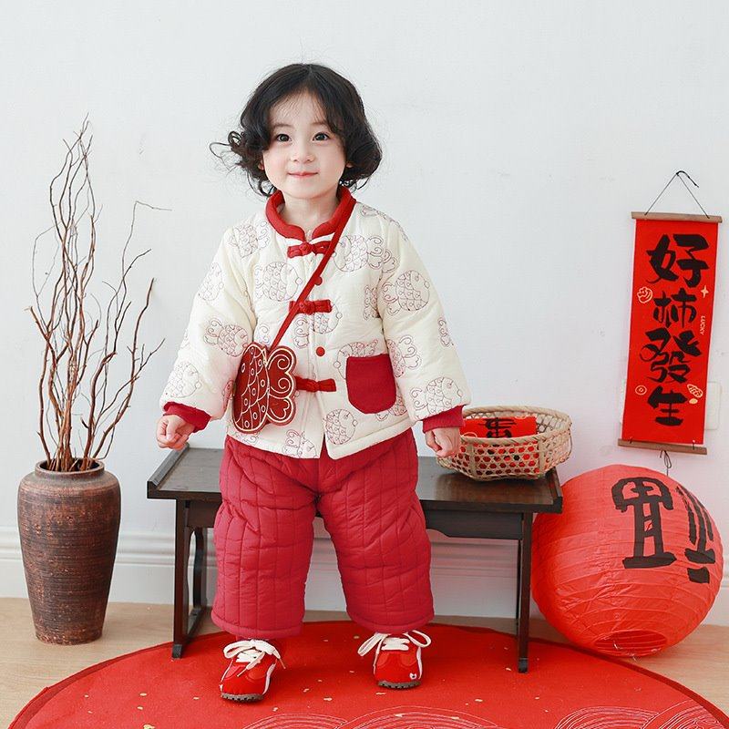国潮拜年服男女童宝宝套装冬季汉服中国风喜庆过年礼服+小鱼跨包,童装/婴儿装/亲子装,汉服,淘宝优惠券,粉丝福利购,淘宝优惠卷