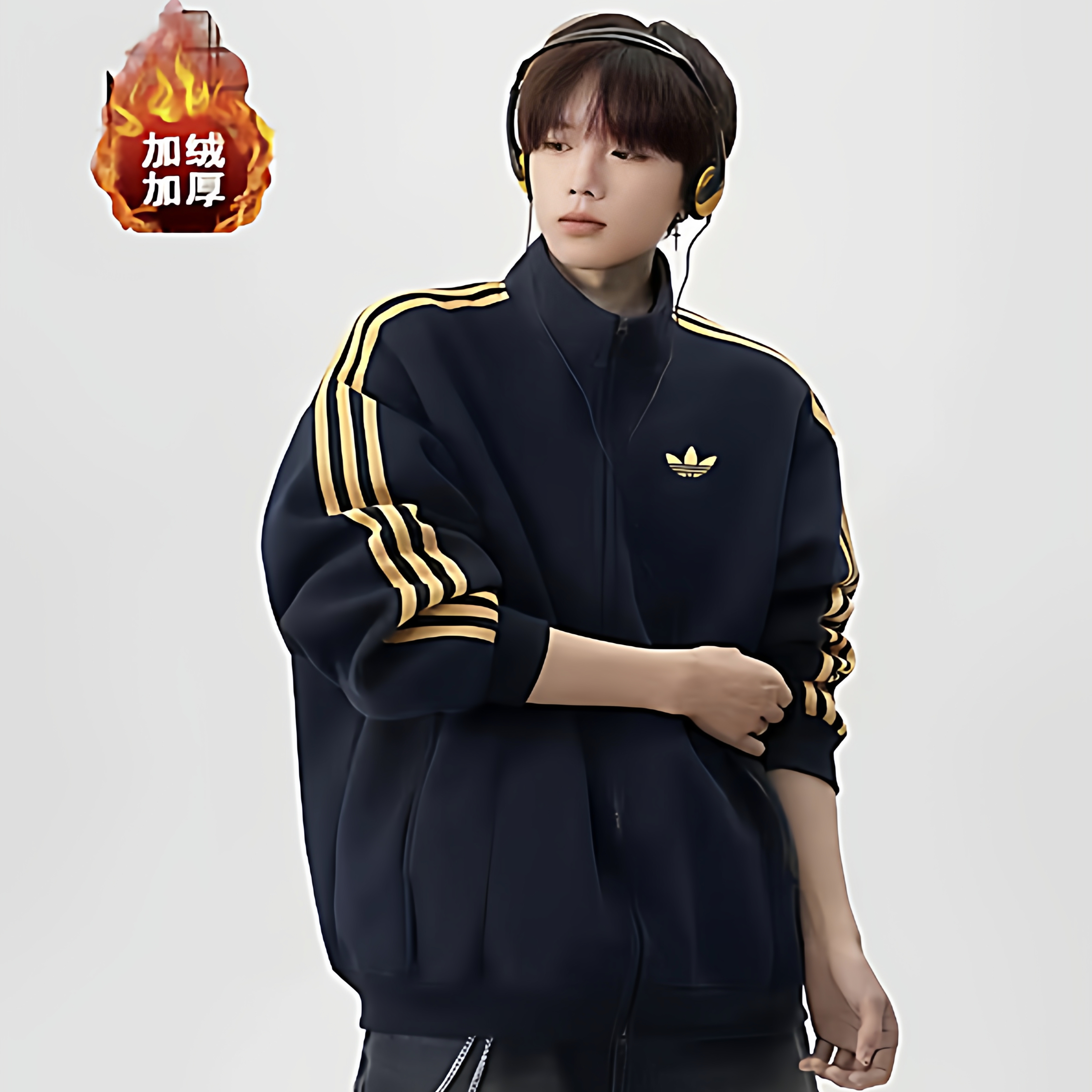 开衫卫衣加绒厚连帽夹克外套宽松