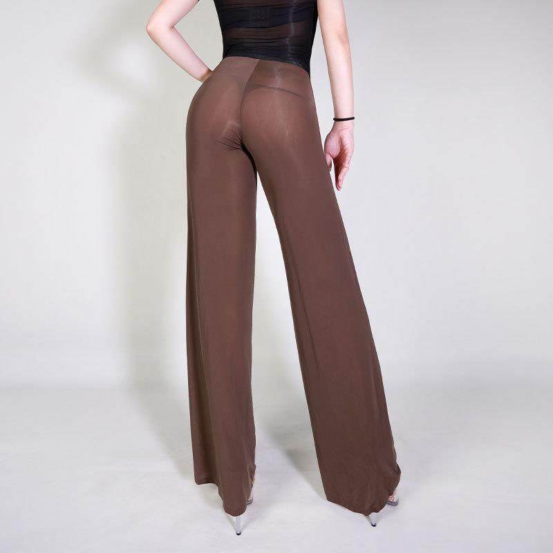 男女同款冰丝瑜伽裤透视阔腿裤垂坠感家居裤高弹亲肤轻薄高腰