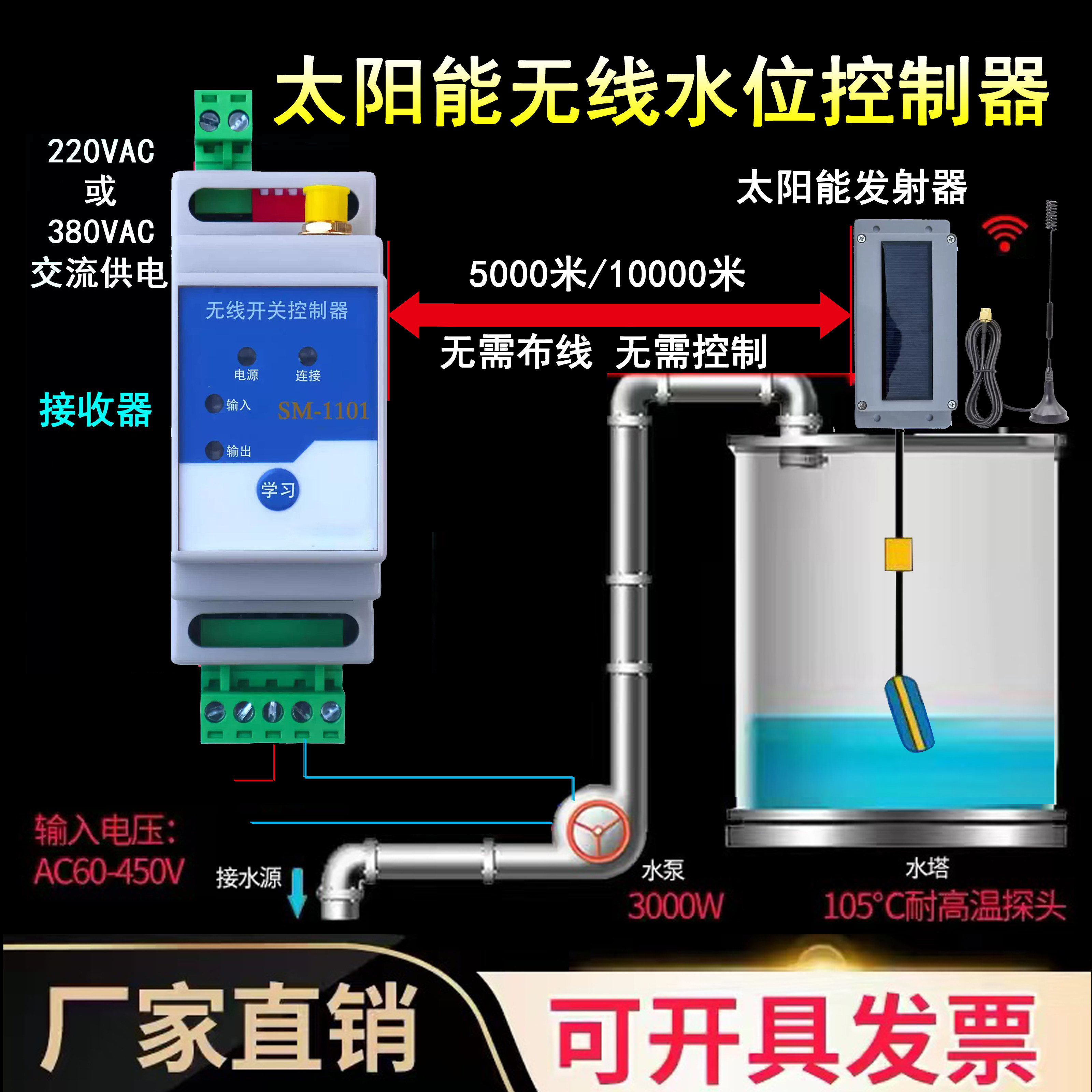 太阳能供电无线远程水位控制器