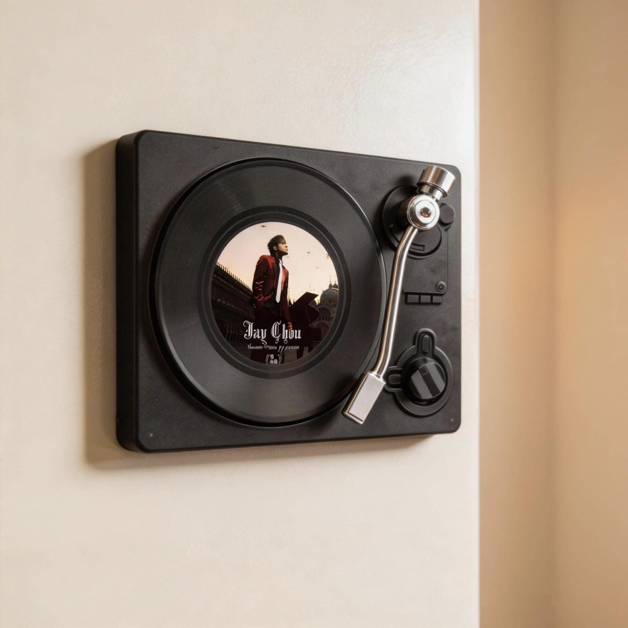 杰伦旋转黑胶彩胶唱片机碟片NFC感应自动唱歌磁吸冰箱贴创意摆件
