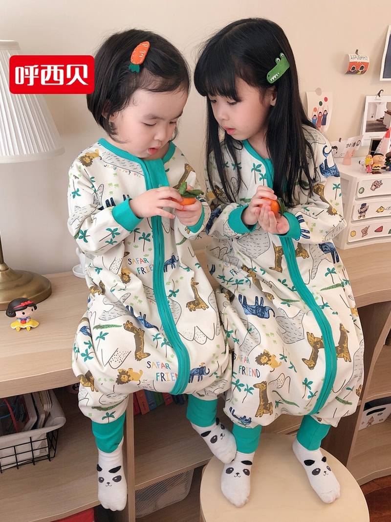 恐龙睡袋双胞胎分腿衣儿童纯棉防踢被春夏婴幼儿护肚子睡衣