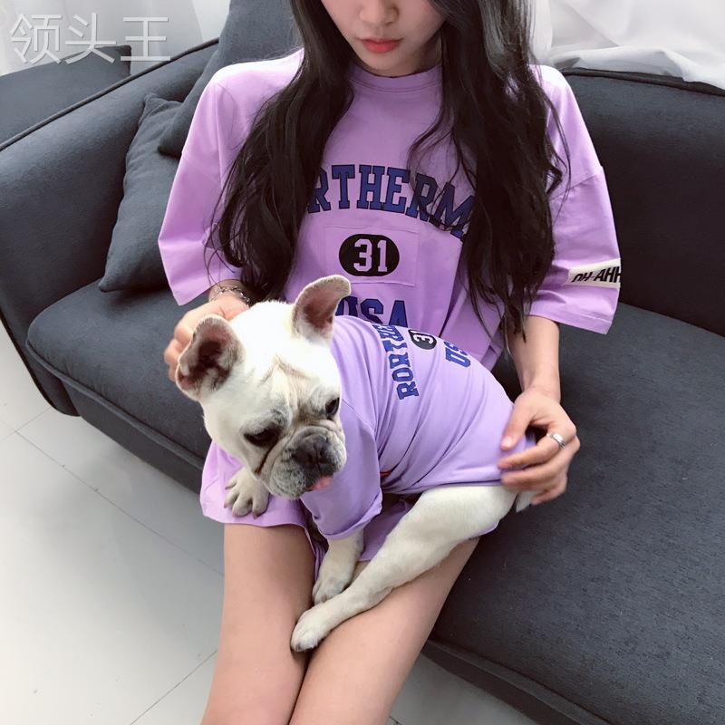 2023夏季新款小猫宠物亲子装薄款短袖猫咪法斗狗狗服装韩版两脚衣