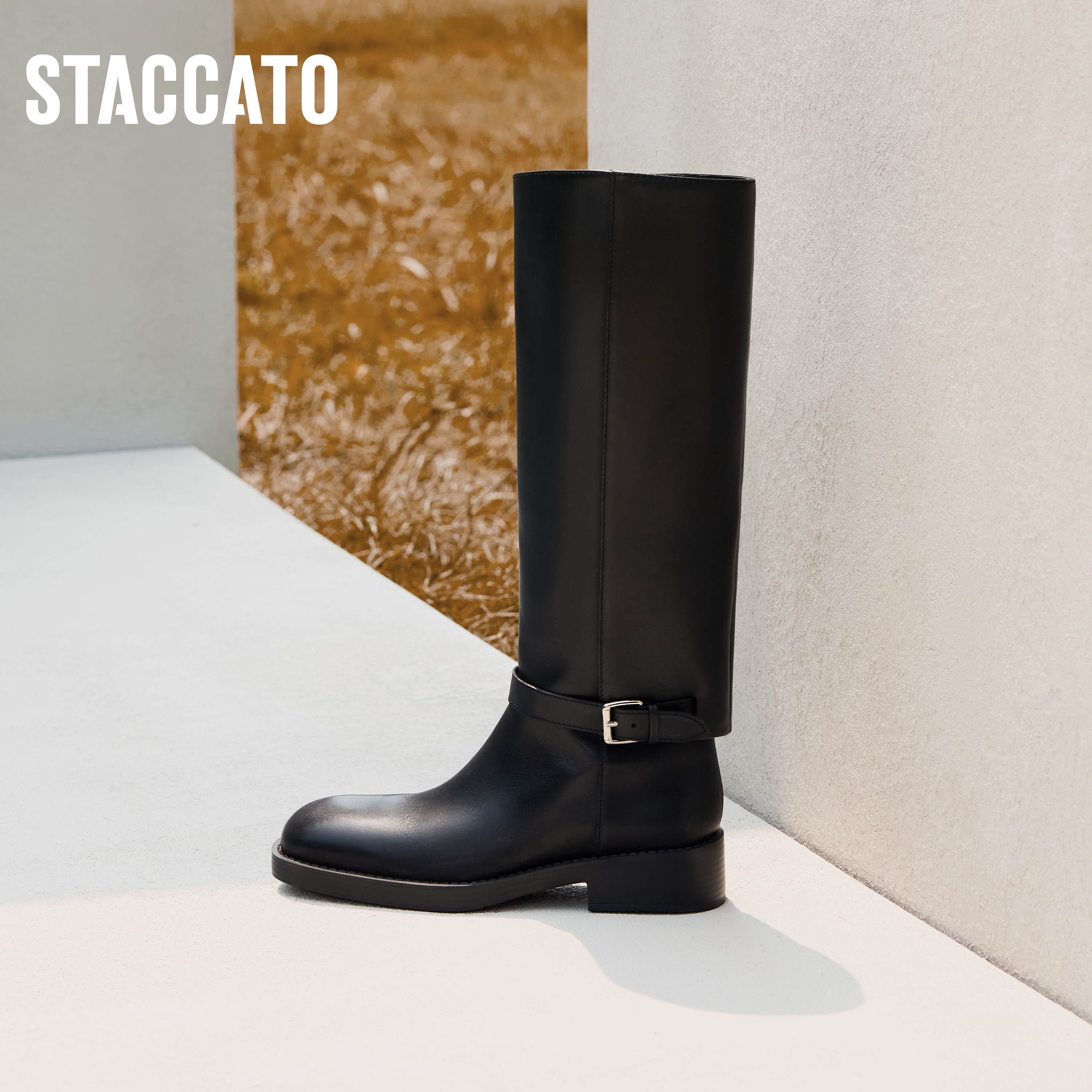 思加图黑森林胎牛皮2025超火骑士靴英伦风加绒厚底长靴女9Y005DG4