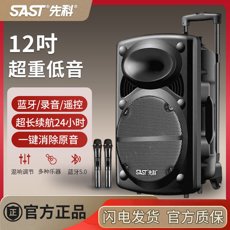 先科广场舞音响户外唱k歌移动拉杆蓝牙音箱带话筒店铺大音量KTV