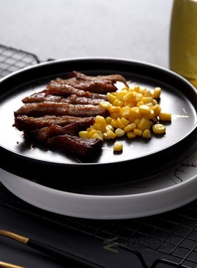 Marble Ceramic Plate Black Striped Round Steak Dinner Plates