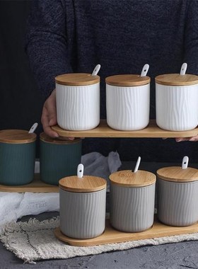 3Pcs/set Nordic Creative Ceramic Seasoning Jar With cover Sm