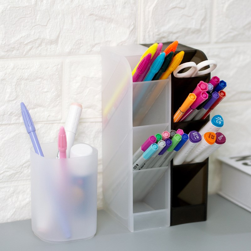 Simple transparent frosted pen holder storage box large capa