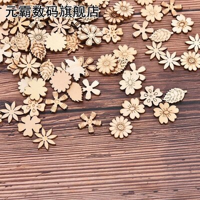 100pcs Mix Wooden Pieces Creative Flower Leaves Cutouts Slic