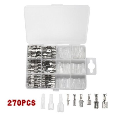 270Pcs Spade Crimp Terminals 2.8/4.8/6.3mm Electrical Insula