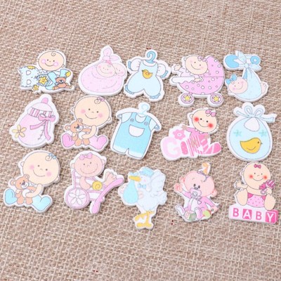25mm 20pcs Mixed No Holes Pink Blue Cute Baby Painting Woode