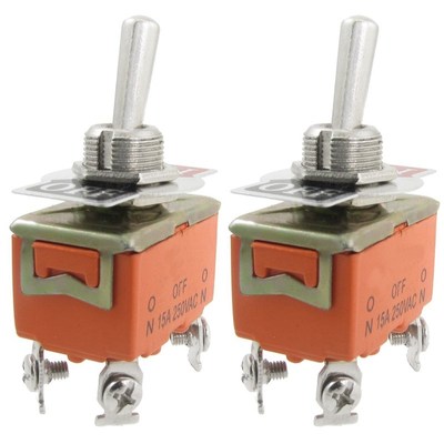 2 Pcs AC 250V 15A Amps ON/OFF 2 Position DPST Toggle Switch