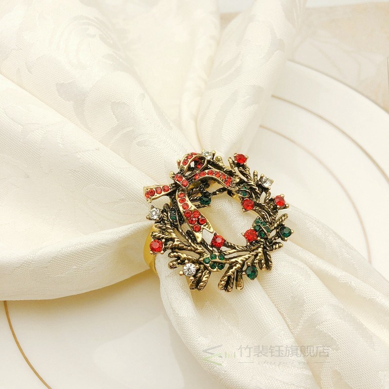 12Pcs High-Grade Christmas Tree Napkin Ring Bow Flower Wreat