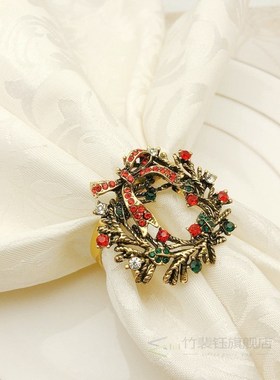 12Pcs High-Grade Christmas Tree Napkin Ring Bow Flower Wreat