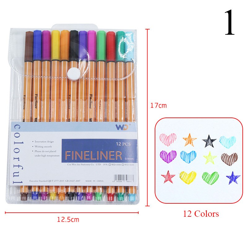 12 Colors Micron Liner Marker Pens 0.38mm Fineliner Color Pe