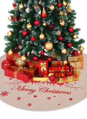 98CM Christmas Snowflake Tree Skirt Linen Printed Christmas