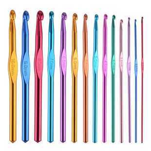 14Pcs Metal Crochet Hook Set Aluminum Crochet Tunisian Hooks