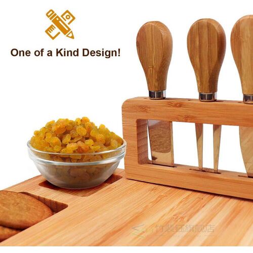 Bamboo Cheese Board With 4-piece cutting tool set, bamboo cu