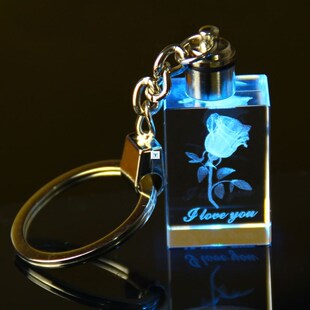 3D Laser Engraved Crystal Rose Keychain with Picture LED