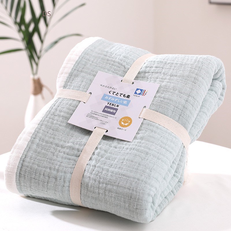 Spring Summer Cotton Gauze Muslin Throw Blanket on the Bed C