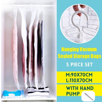 5pcs/set Can Hang Vacuum Bag for Clothes Foldable Transparen