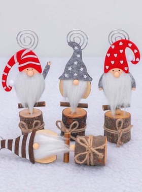 4pcs Christmas Swedish Gnome Santa Photo Clip Stand Wood Tab
