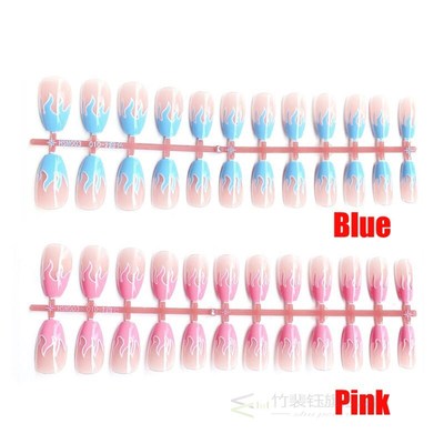 24Pcs/set Flame Fake Nails Blue Fire False Nails Press on N