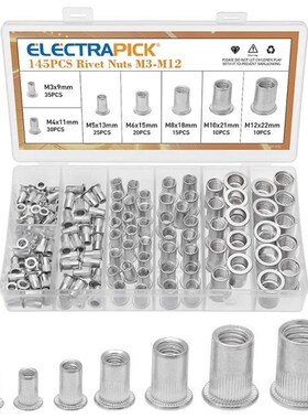 145Pcs Aluminum Rivet Nut M3 M4 M5 M6 M8 M10 M12 Blind Nuts