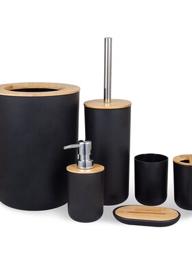6Pcs Bamboo Wood Bathroom Set Toothbrush Holder Soap Dish Tr
