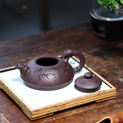 Yixing hand carved purple clay teapot raw ore old purple cla
