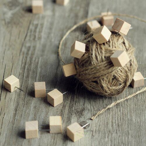 50 Pcs Wood Decorative Push Pin Wood Head Thumb Tacks Photo