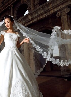 Elegant 1 Layer White/Ivory Tulle Elbow Lace Edge Bride Brid
