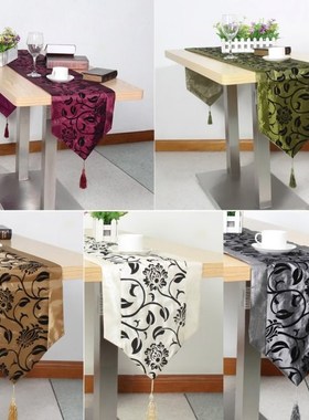 Wedding Decor Raised Flower Blossom Flocked Damask Table Run