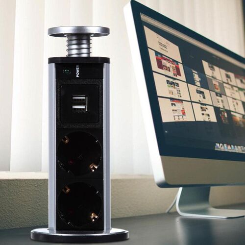 16A PULL POP UP 3 Power Socket 2 USB Outlet Port Kitchen Tab