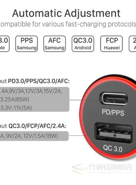 WOTOBE 2port 83W super fast car charger,1 Port SB C PD/PPS 6