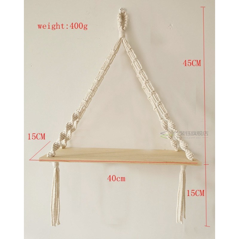 Wooden Double-layer Macrame Wall Hanging Shelf Partition Fra