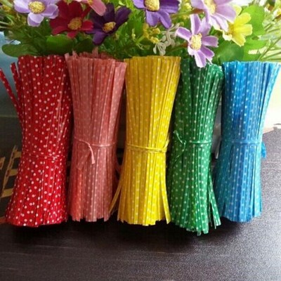 100Pcs/pack Candy Metallic Dot Twist Ties Wire Cello Bags Lo