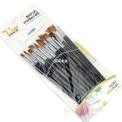 12 Nylon Hair Paint Brush Set Artist Watercolor Acrylic Oil