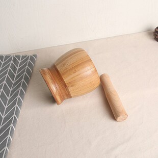 Bamboo Mortar And Pestle Garlic Masher Hand Grinder Crusher
