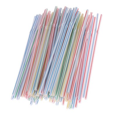 100pcs Plastic Disposable Straws Flexible Straws Striped Mul