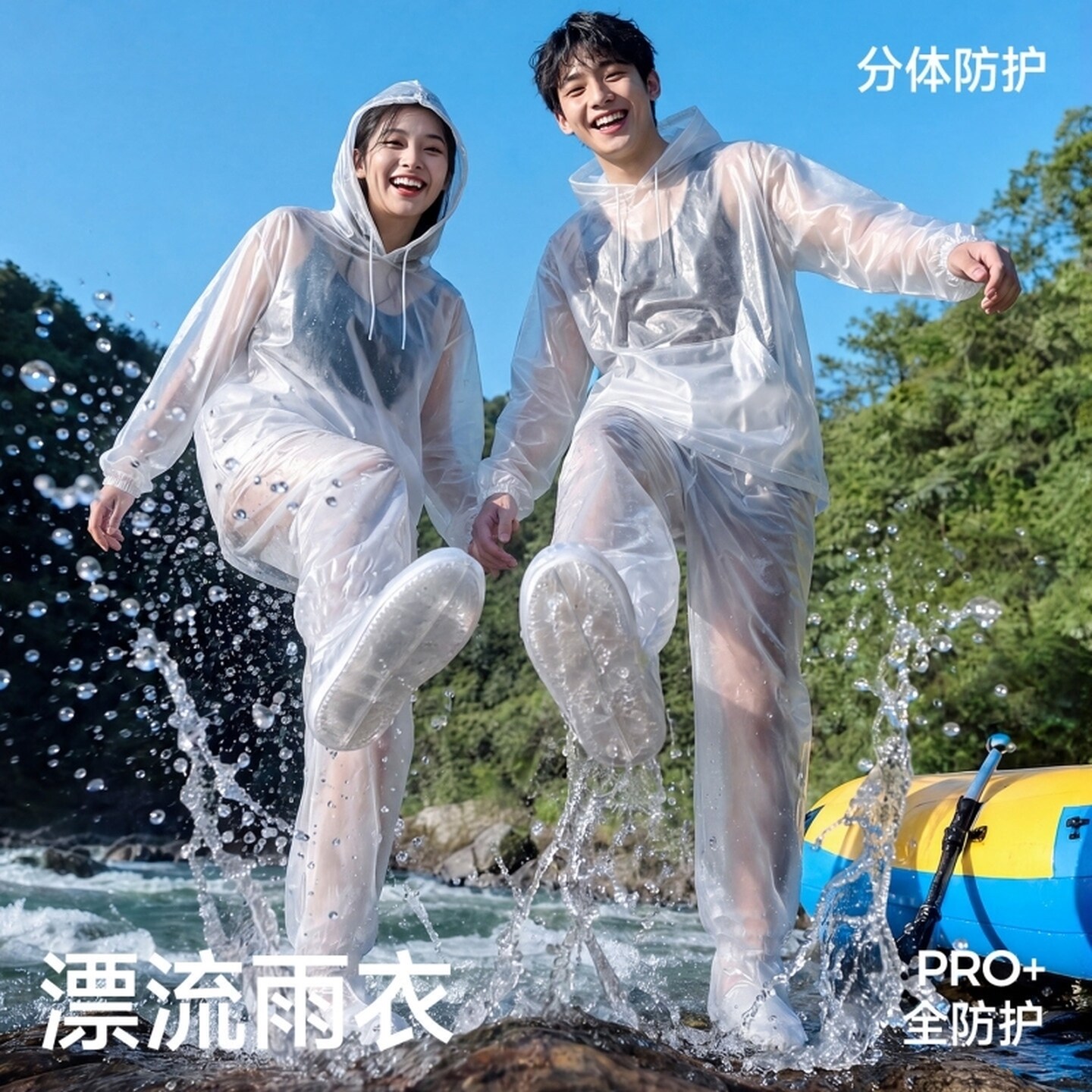 漂流专用雨衣一次性激流勇进连体全身成人儿童便携游乐园分体包脚