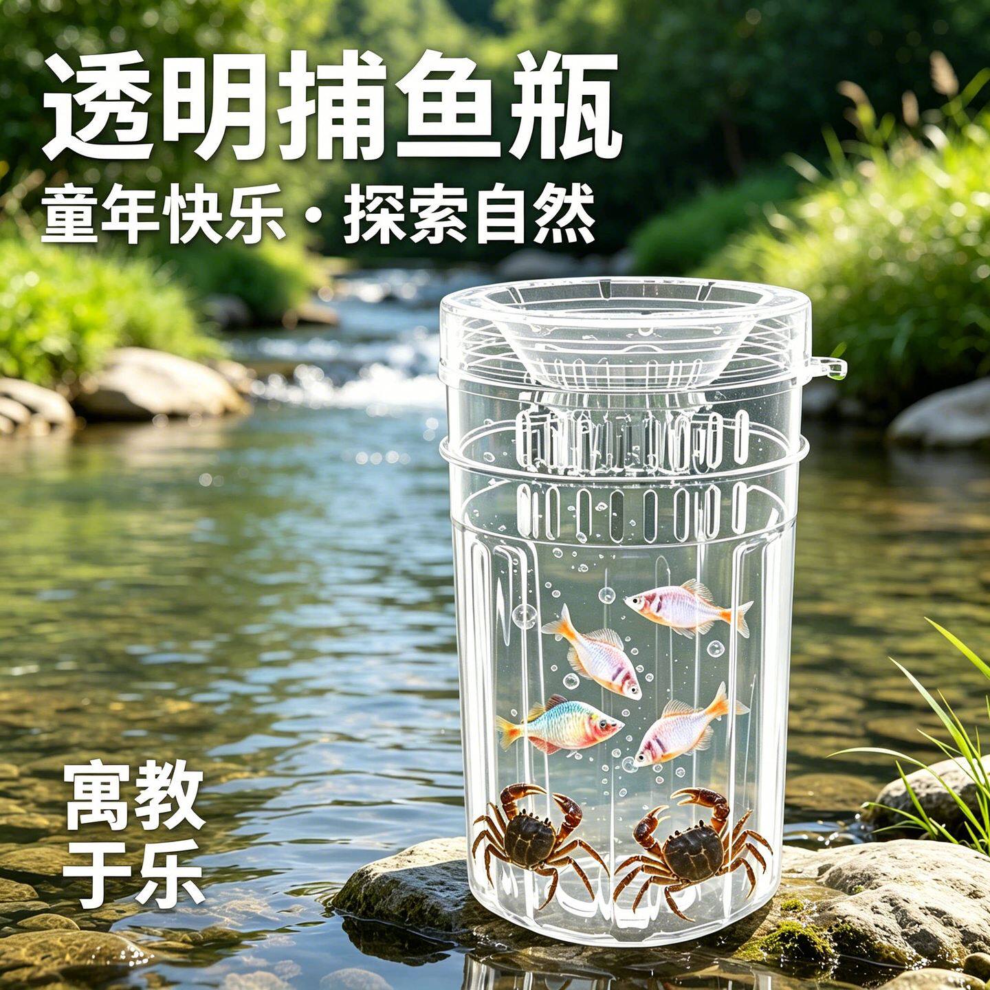 儿童捞捕鱼神器钓鱼户外工具扑抓小鱼玻璃瓶虾鱼网捉鱼笼虾笼渔网