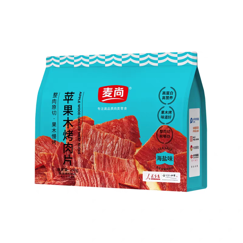 临期特价麦尚海盐味苹果木烤肉片280g袋装办公休闲零食猪肉脯肉干