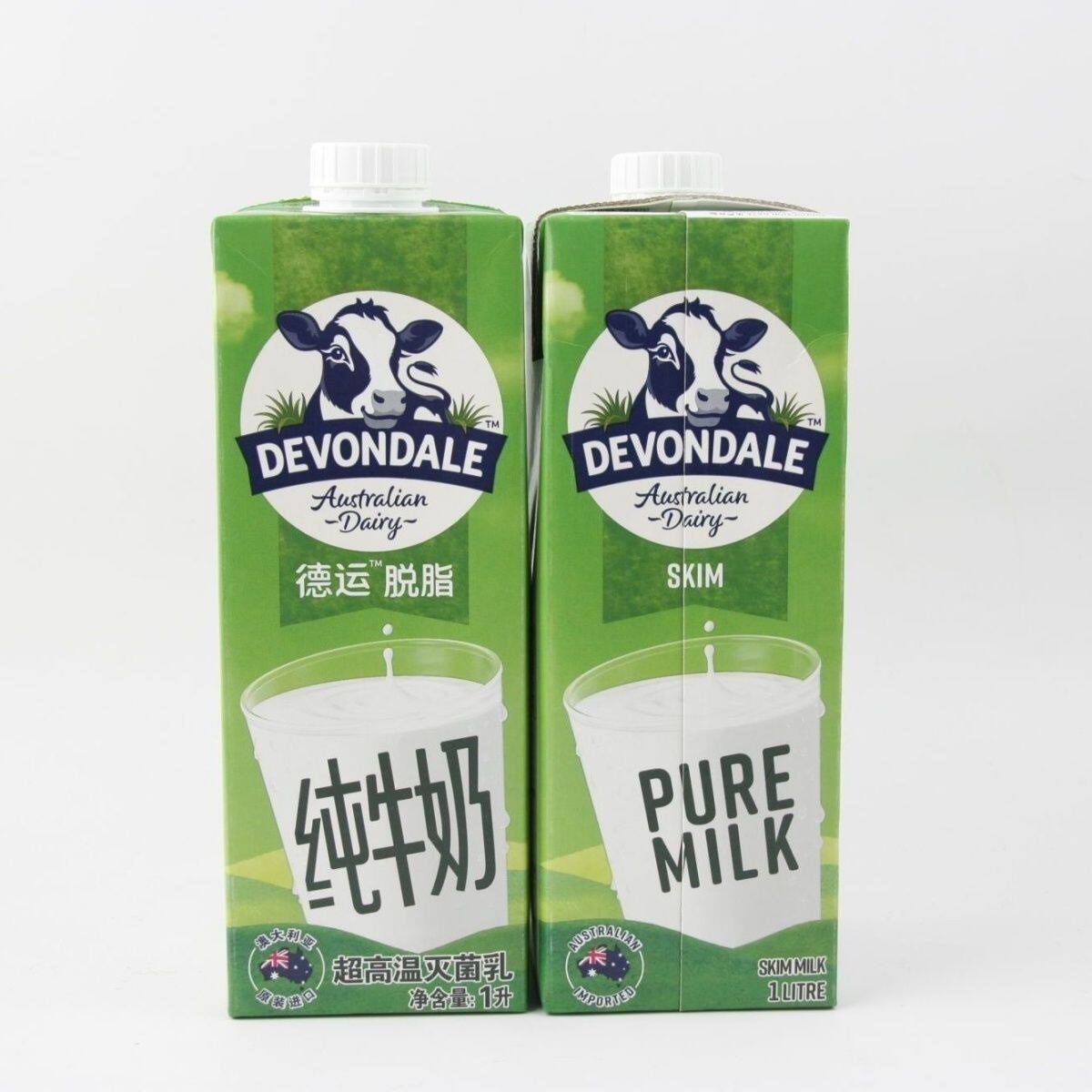 单件包邮 临期特价2瓶德运脱脂盒整箱纯牛奶澳大利亚原装进口